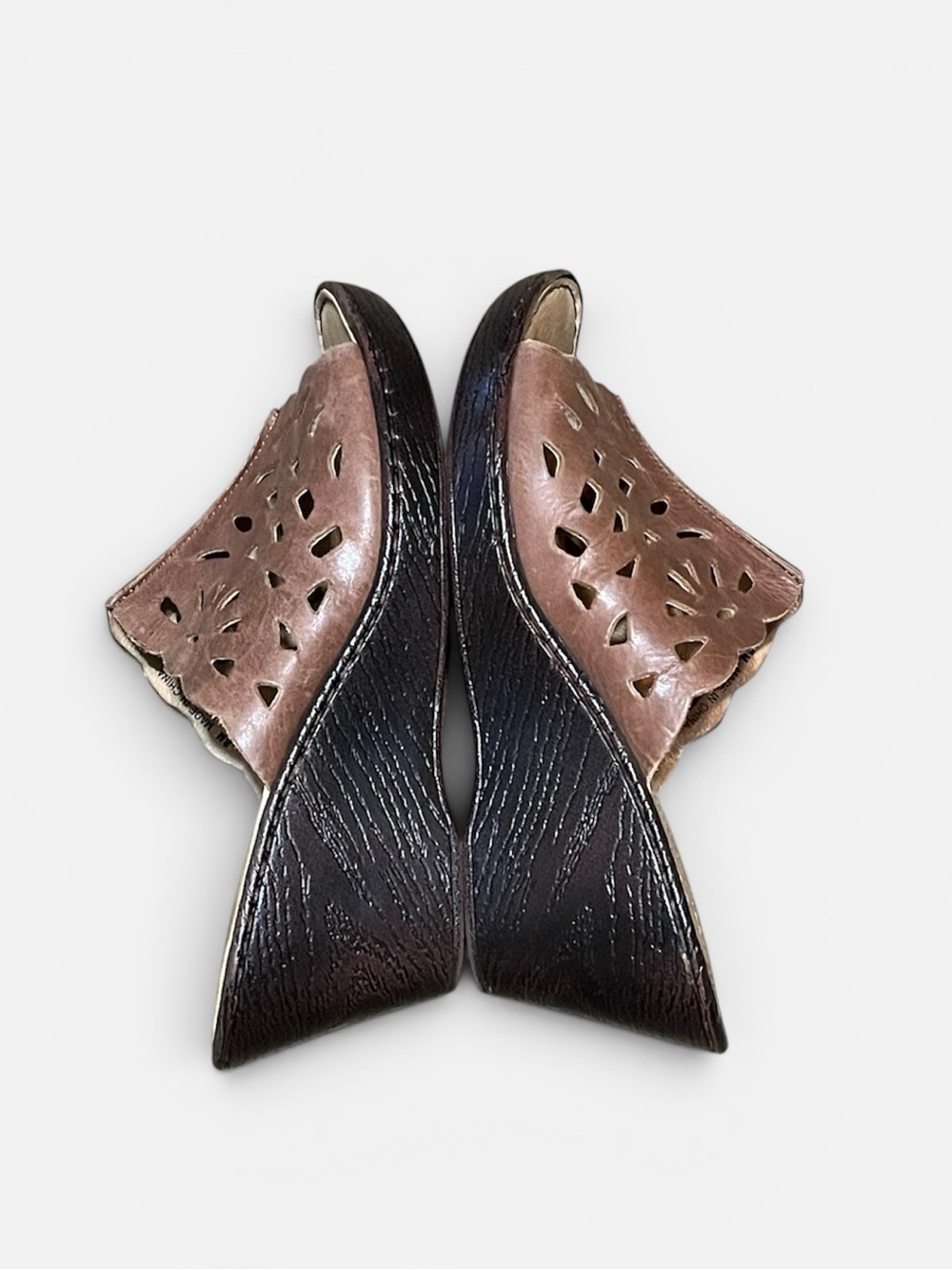 Børn Leather Laser Cut Wedge Slide Sandals Boho Comfort Size 8 - Picture 4 of 9